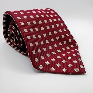 Robert Talbott Tie Silk Jacquard Burgundy With Silver Squares USA 57 X 4"